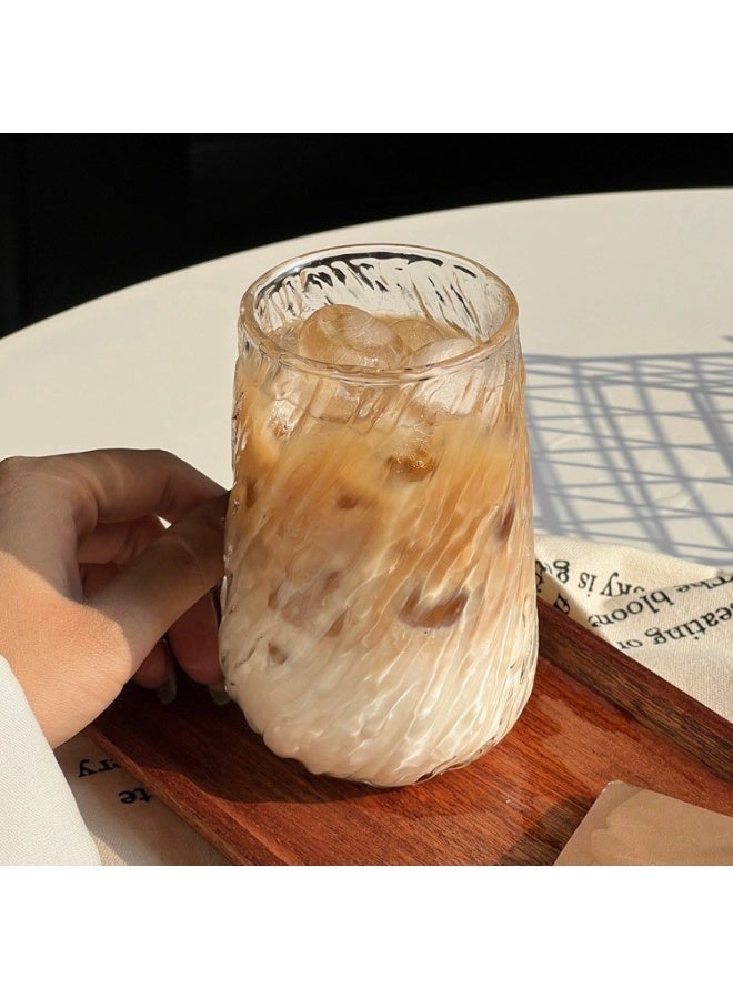 Lyaxm High Borosilicate GlassTea Cup Coffee Cup  - 400ML Large Capacity, Transparent with Bark Texture, Ideal for Iced Americano, Latte & Cold Drinks - Image 3